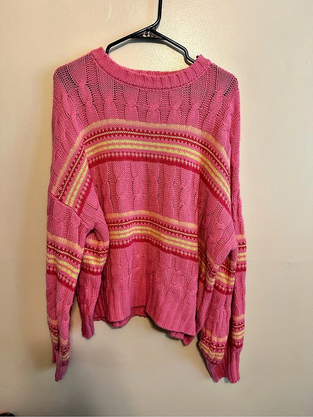 Pink Lily Striped Knit Sweater in Pink & Yellow Size Medium